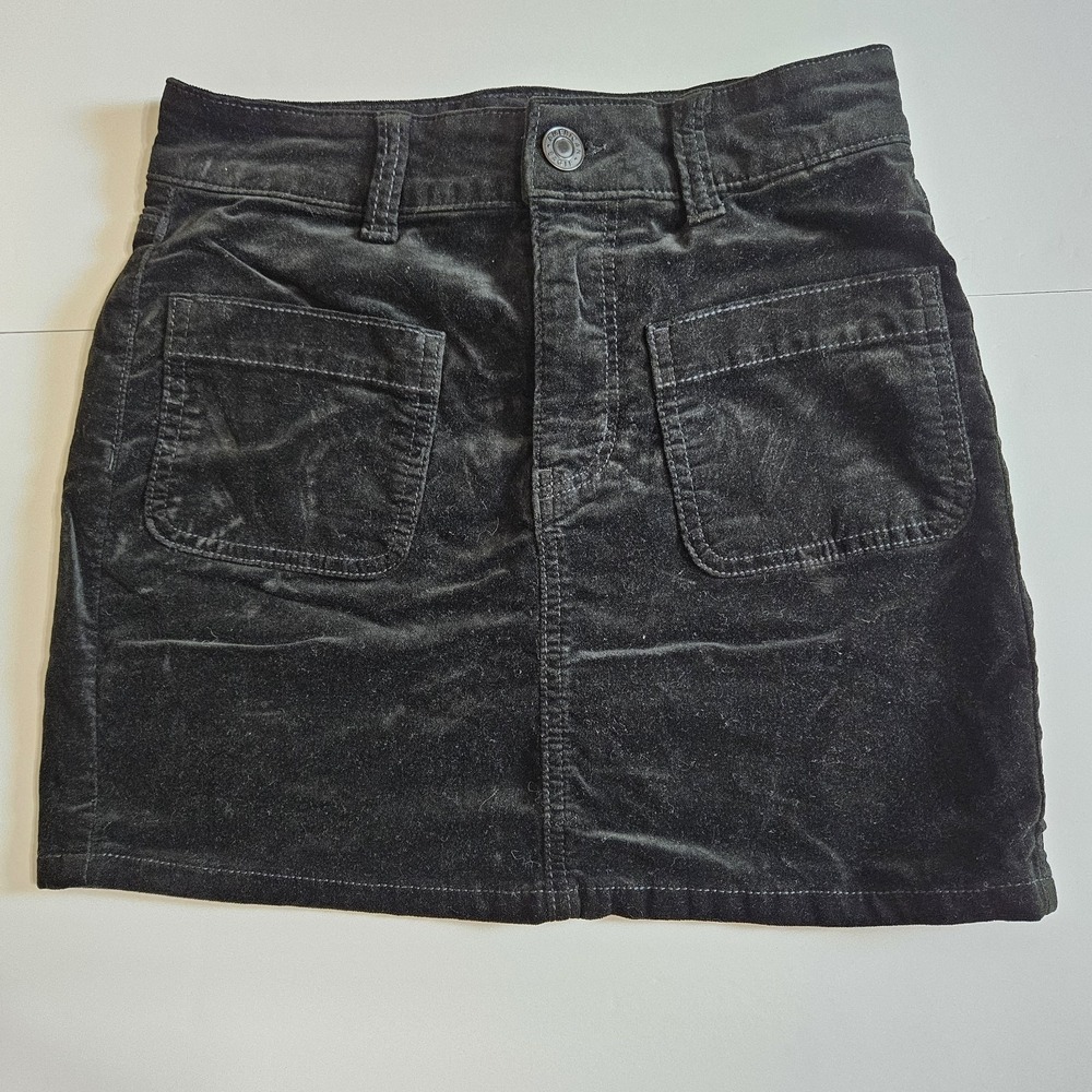 American Eagle‎ Black Velvet Mini Skirt Womens 00 Stretch Zip